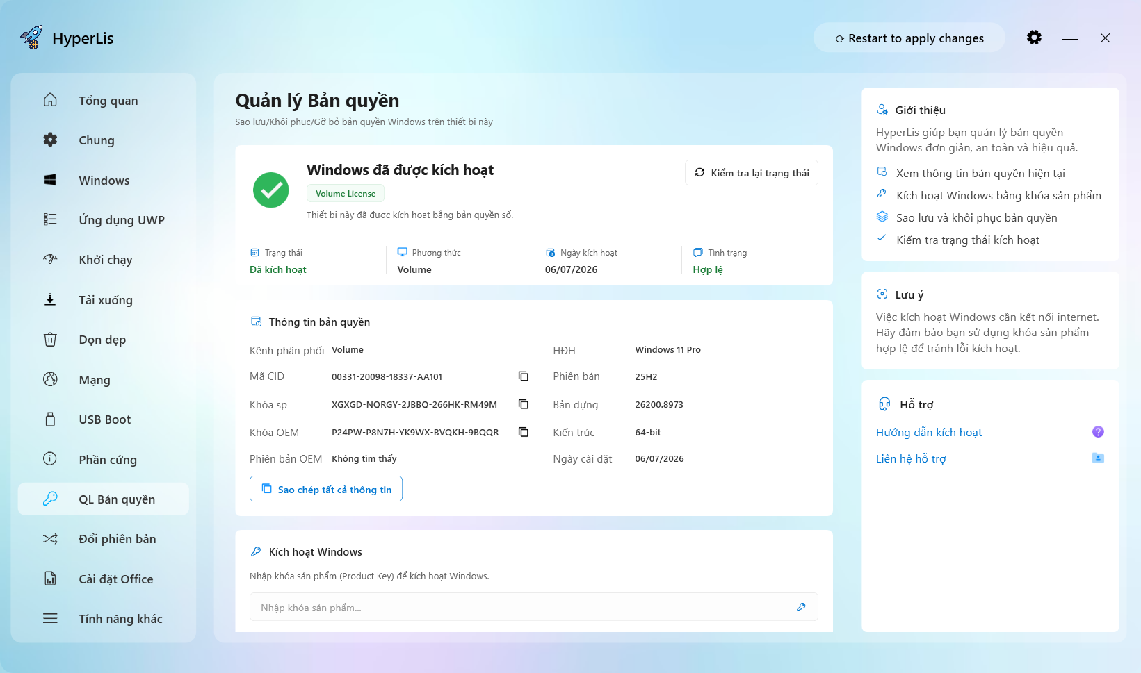 Giao diện tab QL Bản quyền (Manage License) - Ảnh 1