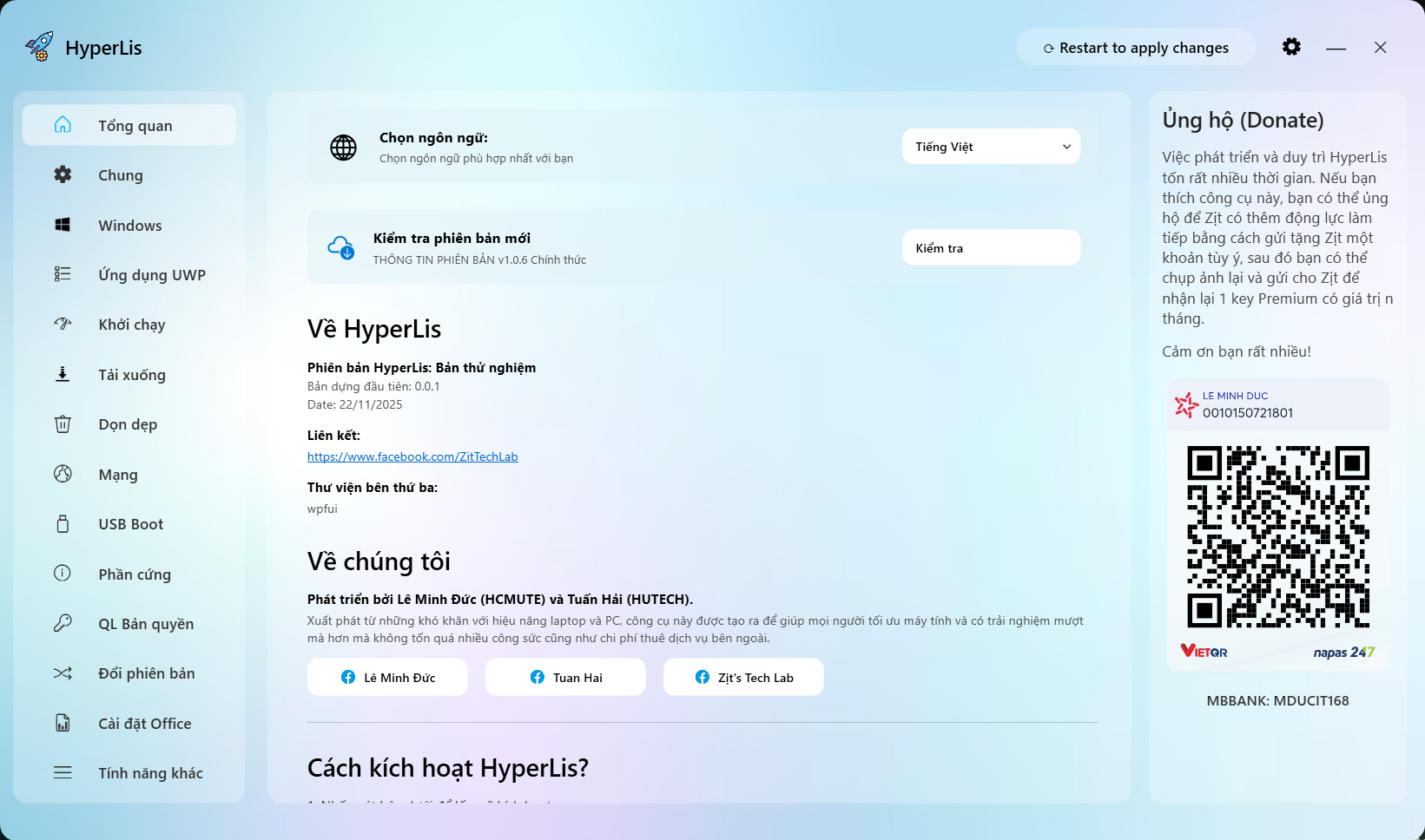 Giao diện tab Cài đặt Ngôn ngữ